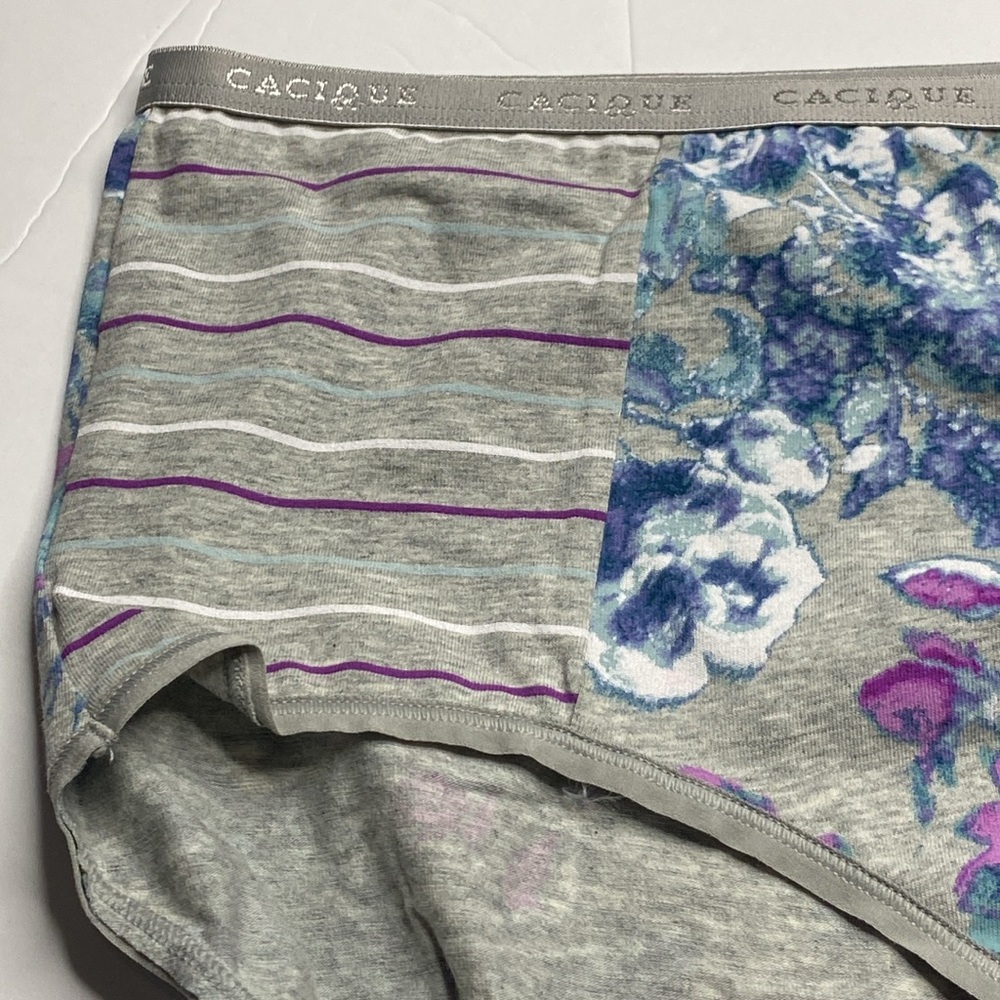 Gray purple floral stripe cotton high leg brief panty NWT Lane Bryant plus size - Picture 2 of 12